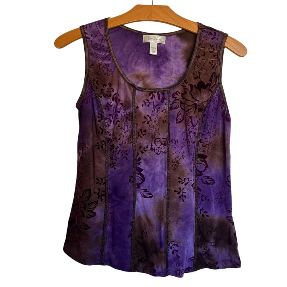 Dressbarn Y2K Fairy Tank Top Corset Style Velvet Burnout Purple Blouse Size PS